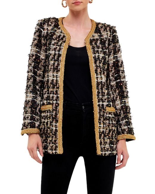 Endless Rose Black Premium Sequin Tweed Jacket