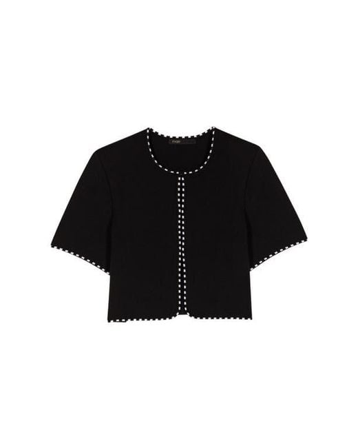 Maje Black Cropped Short Sleeve Cardigan
