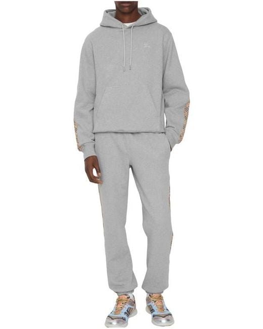 Burberry Men's Gray Check Trim Cotton Jogging Pants