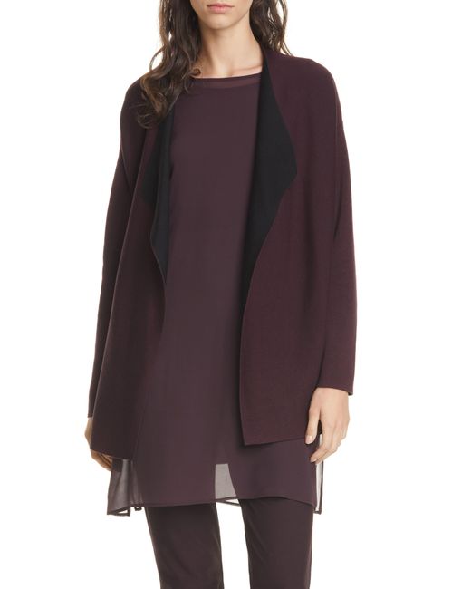 Eileen Fisher Purple Reversible Silk Blend Cardigan