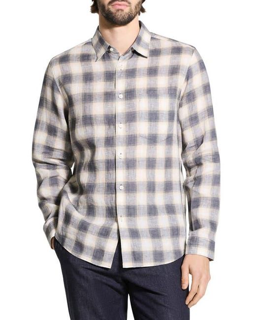 Theory Gray Irving Ombré Check Linen Button-Up Shirt for men