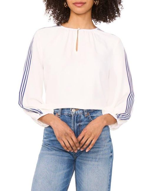 Vince Camuto White Stripe Sleeve Detail Top