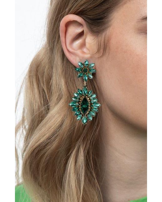 Deepa Gurnani Green Alianah Crystal Drop Earrings