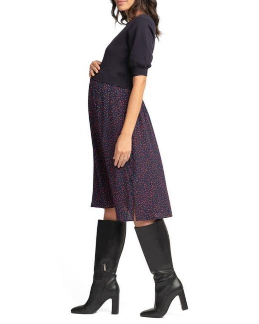 Seraphine Blue Mixed Media Maternity/Nursing Dress