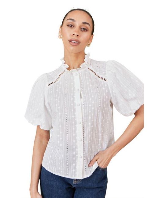 Yumi' White Broderie Anglaise Puff Sleeve Shirt