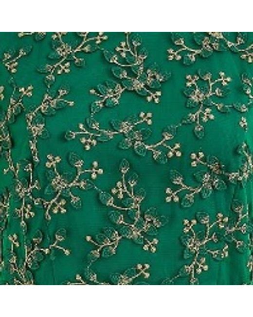 Yumi' Green Embroidered Floral Skater Dress