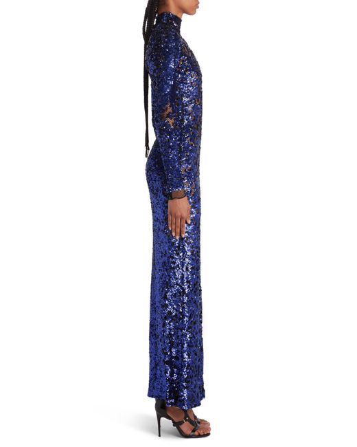 Tom Ford Blue Sequin Snake Design Long Sleeve Gown