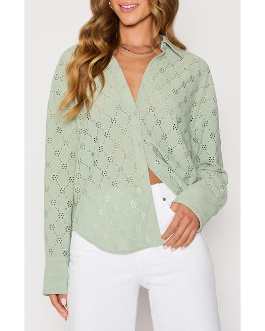Vici Collection Green Amber Eyelet Crepe Button-Up Shirt