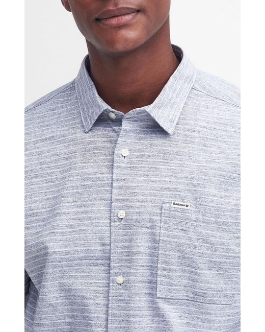 Barbour Blue Ashgill Regular Fit Heathered Stripe Short Sleeve Button-up Shirt for men