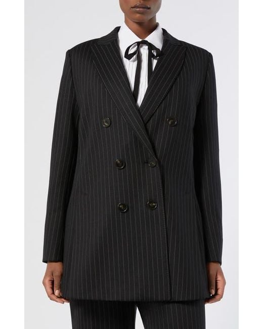 Marina Rinaldi Black Barbra Pinstripe Stretch Jersey Jacket