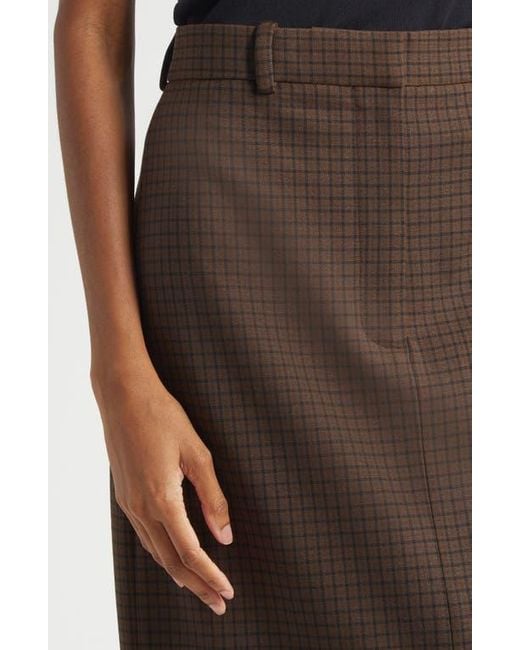 Acne Brown Inashy Check Stretch Wool Pencil Skirt