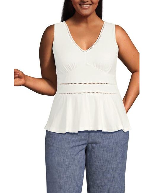 Lands' End White Regular Size Sleeveless Lwcm Lattice Peplum Vneck Top