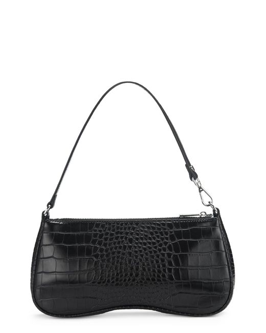 JW PEI Eva Croc Embossed Faux Leather Convertible Shoulder Bag in Black