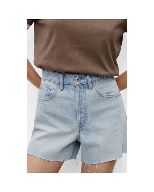 Mango Blue Button Fly Fray Hem Denim Shorts