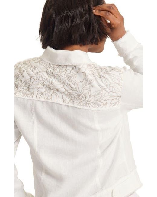 Tommy Bahama White Flora Fresco Bead Detail Linen Jacket