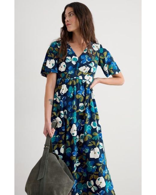Seasalt Cornwall Blue Chateaux Floral Print Organic Cotton Midi Dress