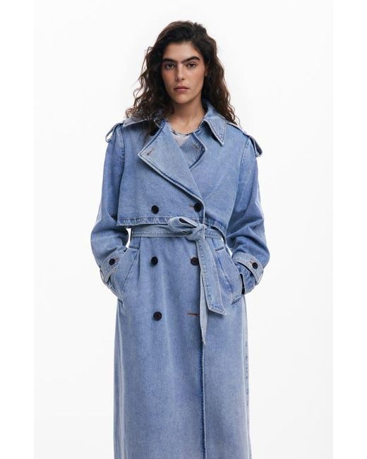 Desigual Blue Denim Trench Coat