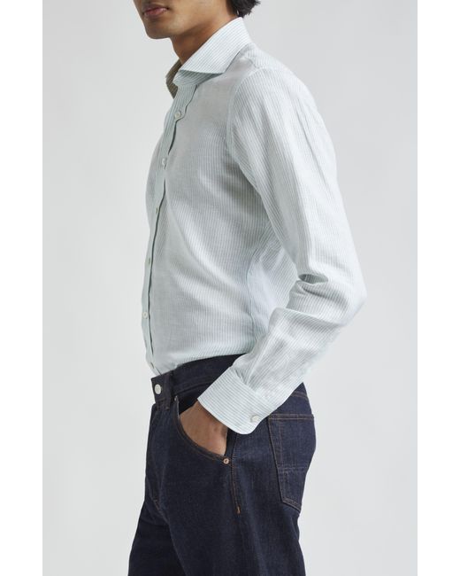Thom Sweeney Blue Stripe Linen Button-up Shirt for men