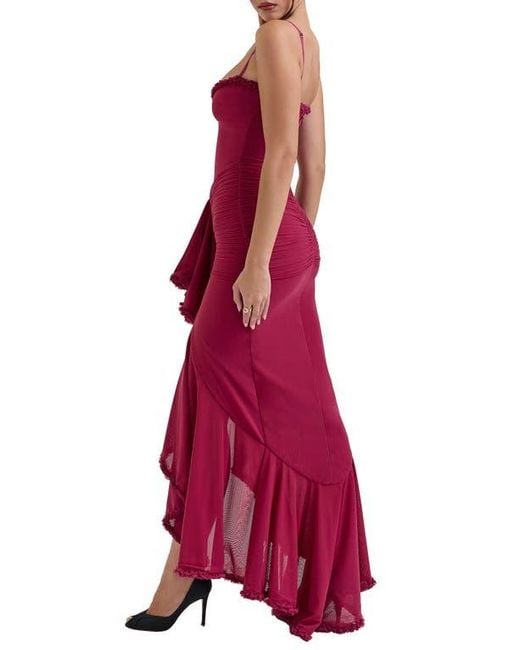 House Of Cb Gabbi Ruffle Mesh High-Low Cocktail Dress in Red | Lyst