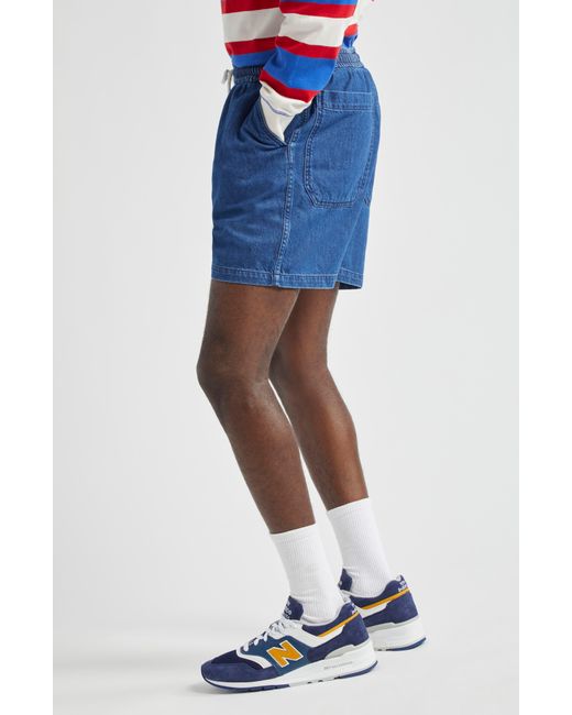 Drake's Blue High Waist Denim Drawstring Shorts for men