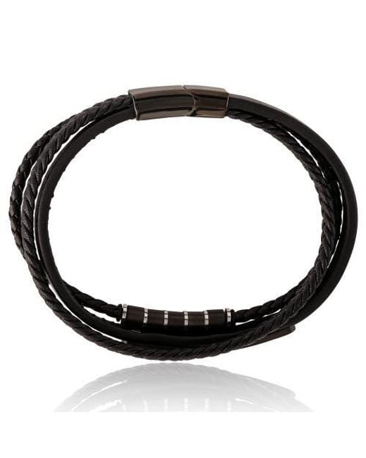Lucky Brand Black Stainless Steel 3-Row Cord Bracelet for men