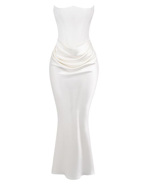 House Of Cb White Persephone Strapless Satin Corset Cocktail Dress
