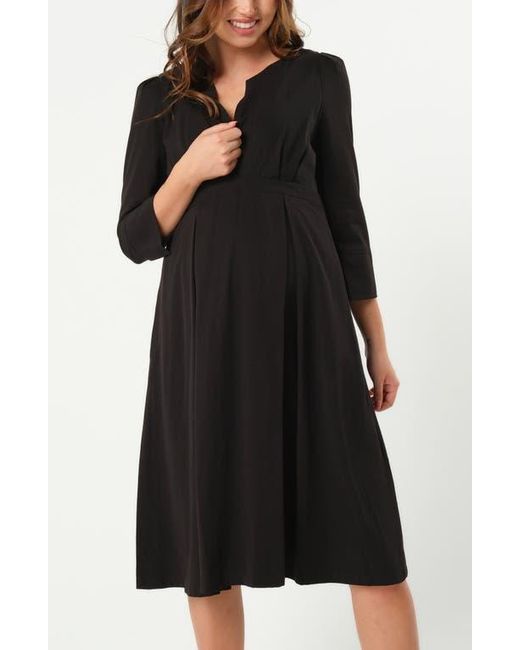 Marion Petite 3/4 Sleeve Empire Waist Maternity & Nursing Midi Tea Dress in  Black | Lyst
