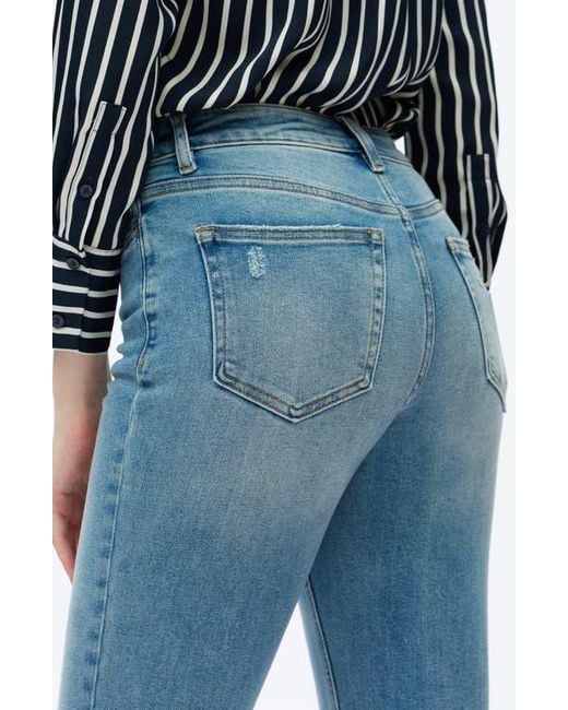 Bayeas Blue Ripped Mid Rise Slim Straight Leg Jeans