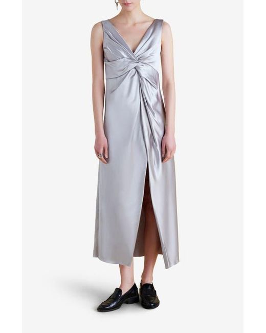 Marina Moscone White Satin V-Neck Twist Dress