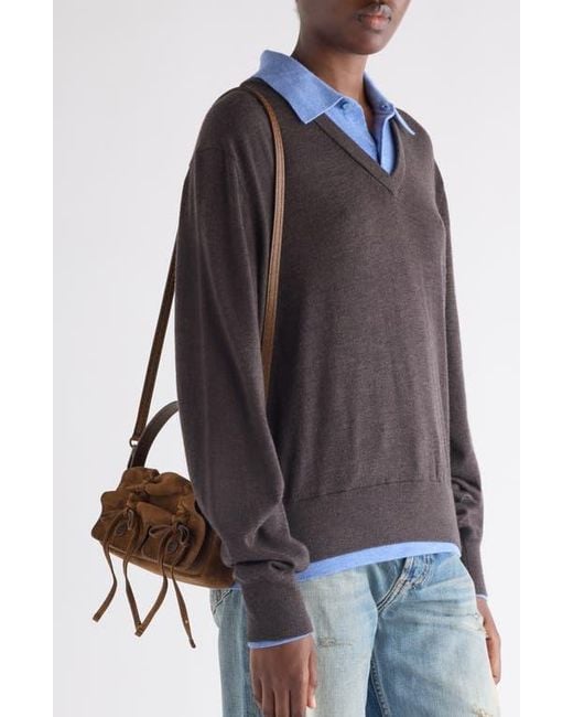 Acne Brown Micro Multipocket Suede Crossbody Bag