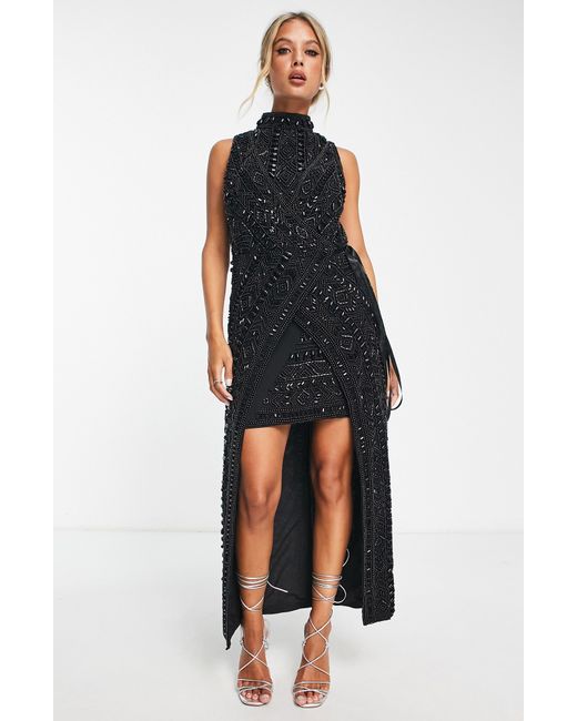 ASOS Black Beaded Mock Neck High-low Dress