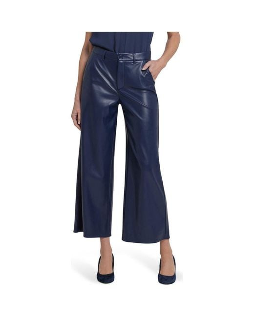 NYDJ Blue Morgan Faux Leather Wide Leg Ankle Pants