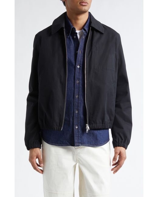 AMI Black Embossed Logo Cotton Zip Jacket for men
