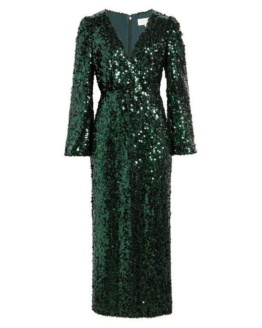 Wayf Green The Carrie Sequin Long Sleeve Gown