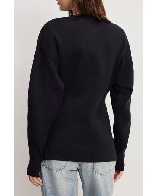 GOOD AMERICAN Black Split Front Button Up Sweater