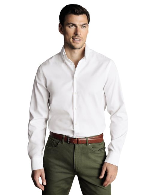 Charles Tyrwhitt White Non-iron Button-down Oxford Slim Fit Shirt Single Cuff for men