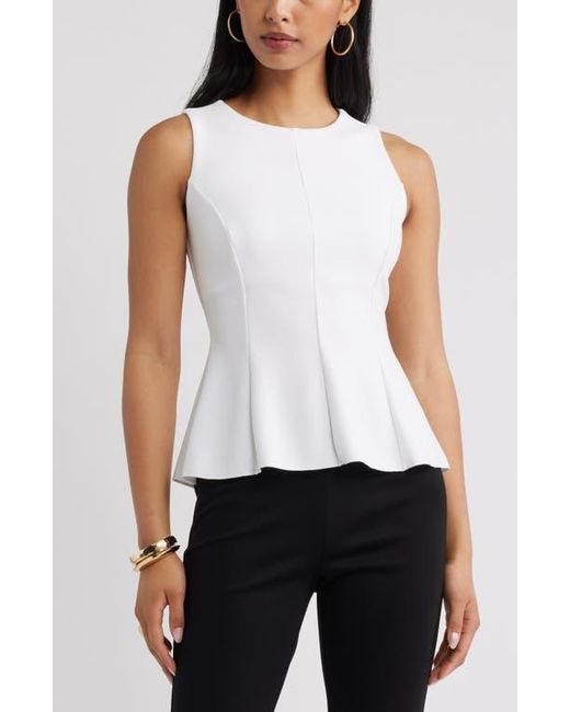 Open Edit White Crewneck Flared Tank