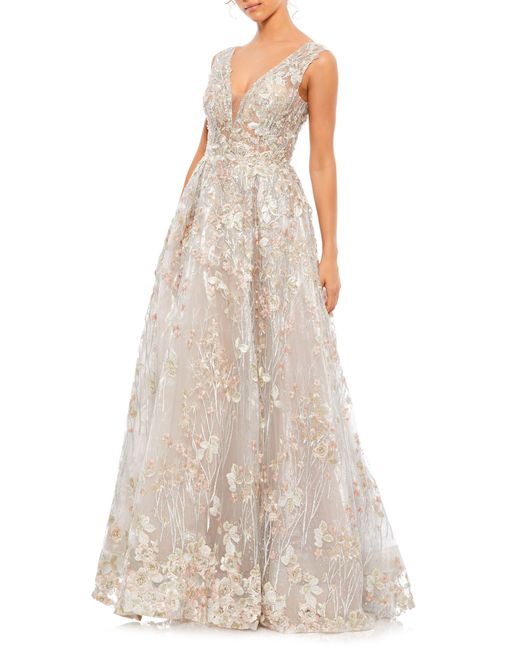 Mac Duggal Natural Illusion Embroidered Sequin Sleeveless Gown