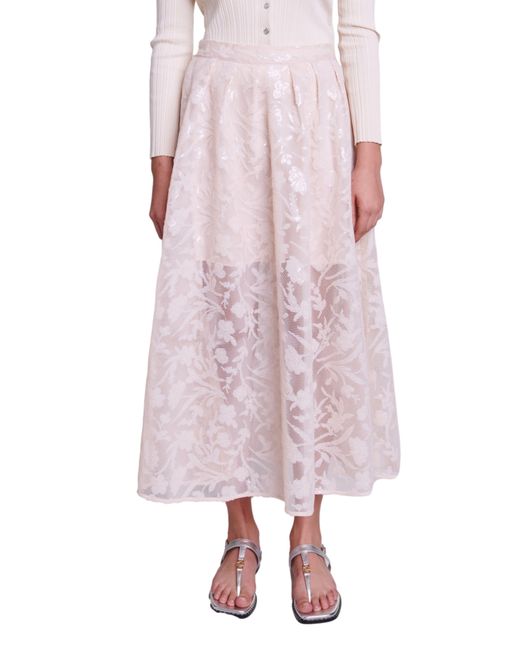 Maje Pink Jupon Sequin Mesh Midi Skirt