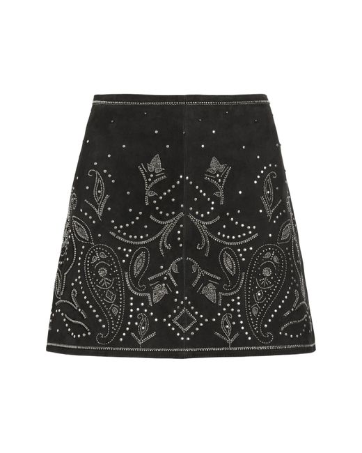 AllSaints Black Shai Embellished Leather Miniskirt