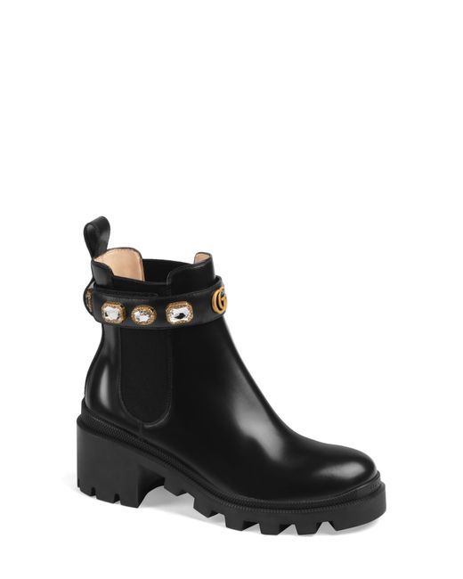 leather ankle boot with belt gucci