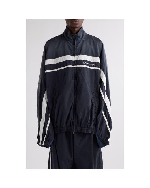 Balenciaga Blue Oversize Distressed 50/50 Stripe Track Jacket for men