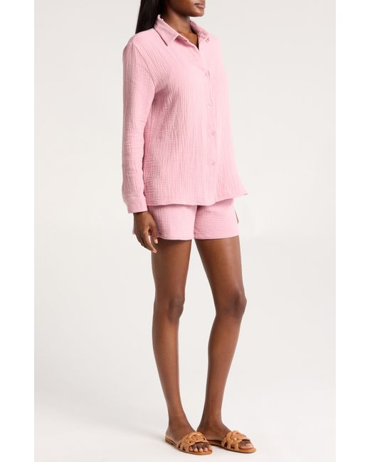 Nordstrom Red Double Gauze Shirt & Shorts Cover-up Set