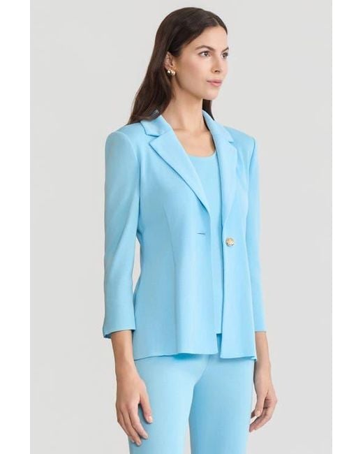 Ming Wang Blue Tailored Single-Button Knit Jacket