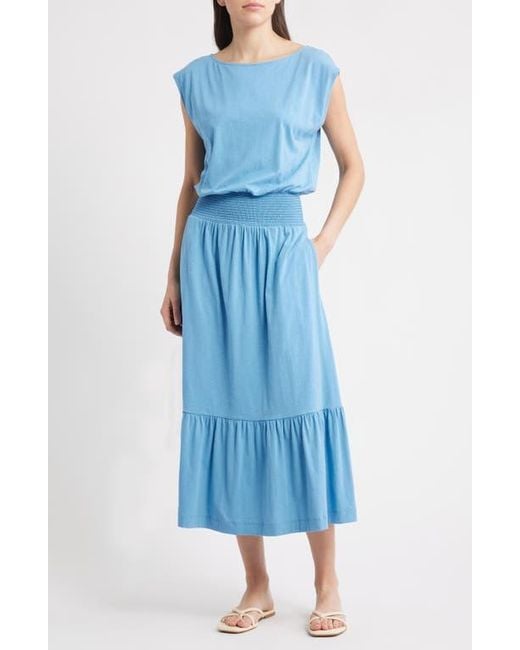 Nation Ltd Women's Blue Evonne Smock Waist Pima Cotton Knit Dress