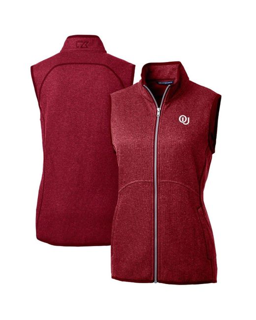 Cutter & Buck Red Heather Oklahoma Sooners Mainsail Sweater-knit Full-zip Vest At Nordstrom
