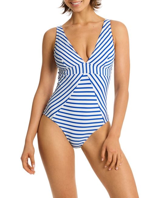 Sea Level Blue Amalfi Panel Stripe One-piece Swimsuit
