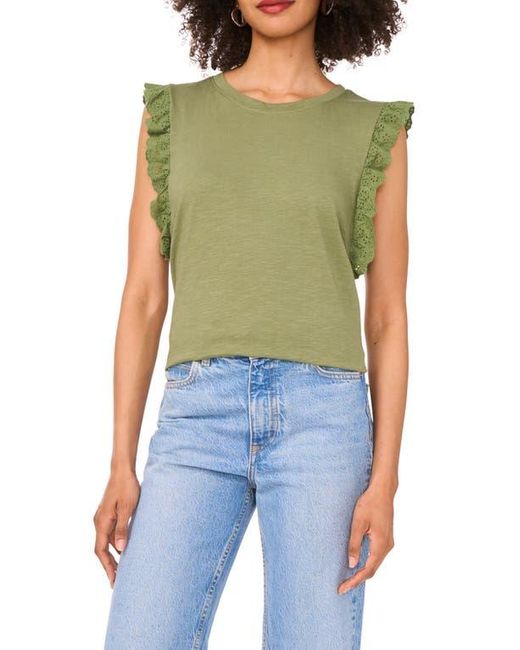 Two By Vince Camuto Green Ruffle Eyelet Tank Top