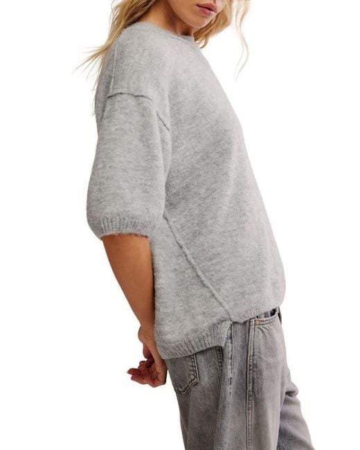 Free People Gray Margot Oversize Short Sleeve Sweater
