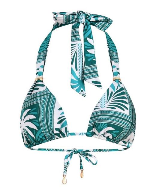 Sunshine 79 Blue Patchwork Palms Triangle Bikini Top
